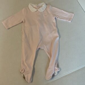 Burberry Pink Footed One-Piece with White Peter Pan Collar